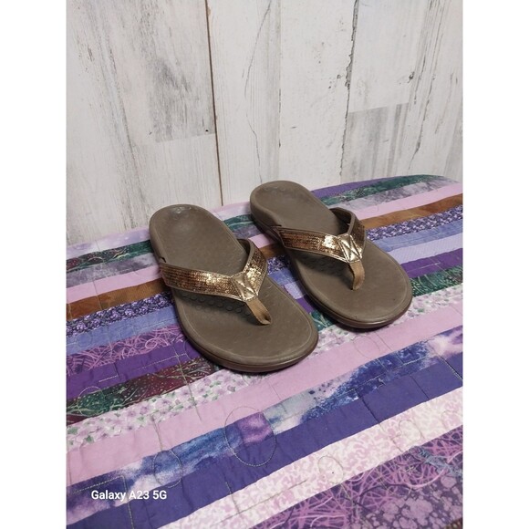 VIONIC Tides Brown Slide Flip Flops Women's 9 Sequins Classic Comfort Beach - Picture 1 of 8